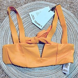 NWT Vitamin A KAYA eco rib boned V bikini top in iced mango XS orange